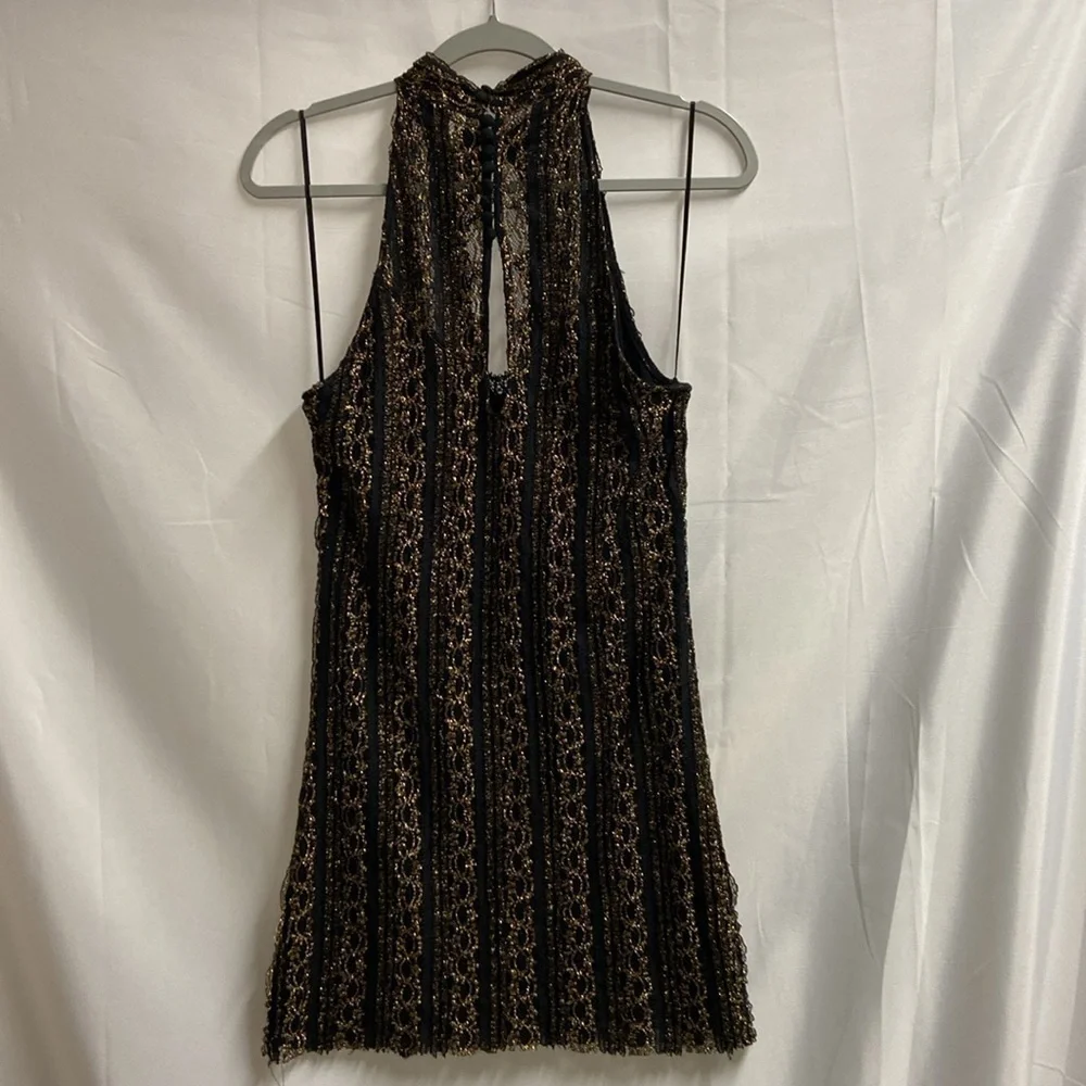Free People Call A Cab Mini Dress Black & Gold Size Medium - Picture 6 of 8